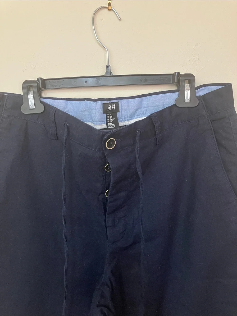 H&M Men’s Navy Button-Fly Linen Blend Pants US 36R